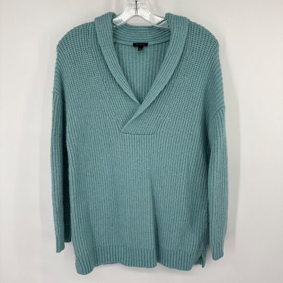 Talbots Womens Knit Sweater Shawl Collar size Medium teal Wool Blend - Picture 5 of 12